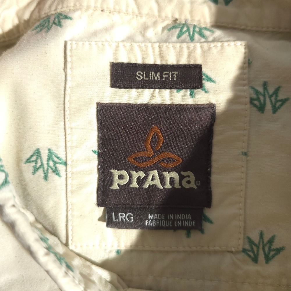 Prana Mens Large Mens Button Down Shirt Slim Fit Short Sleeve Green Leaf - Picture 6 of 8